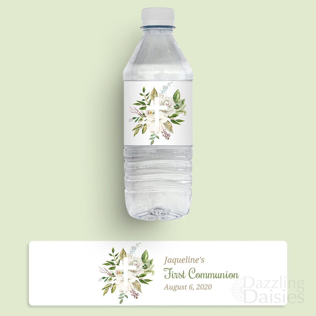 Personalized Baptism Water Bottle Labels, First Holy Communion Water