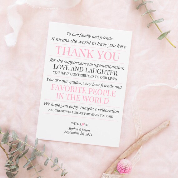 Wedding Reception Thank You Card 10 Reception Cards To Etsy