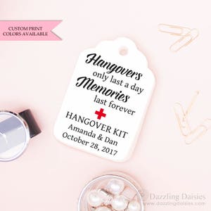 Hangover Kit Tags, Bachelorette Party Favors, Wedding Hangover Recovery