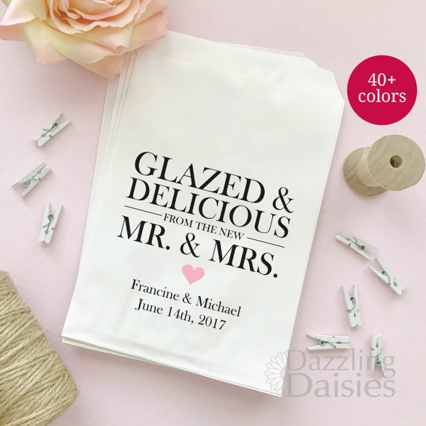 Glazed and delicious bags - Wedding donut bags - Wedding donut favor bags - Glazed and delicious from the new mr and mrs bags