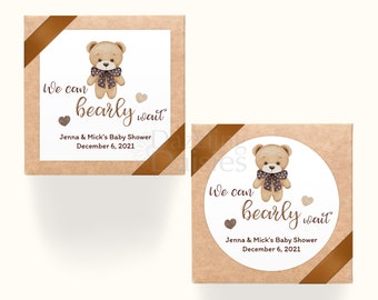 We Can Bearly Wait Stickers, Teddy Bear Baby Shower labels, Bear Themed Baby Shower Favors
