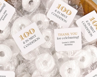 100th Birthday Favors, In Mint Condition, Milestone Birthday Mints, Lifesavers Party Labels