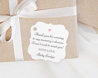 Etichette di ringraziamento personalizzate per baby shower, bomboniere per baby shower, etichette carine da appendere