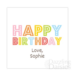 Rainbow colored Happy Birthday Stickers Square