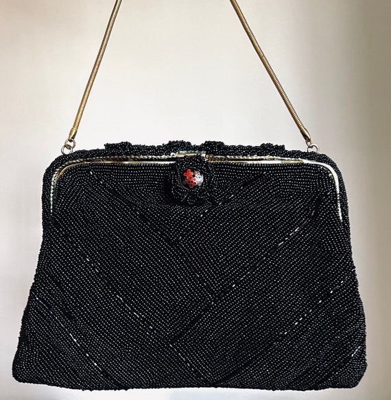 Beautiful Black Beaded Evening Purse - image 9