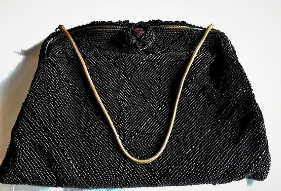 Beautiful Black Beaded Evening Purse - image 7