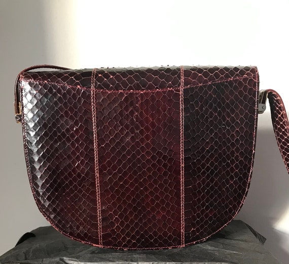 Truly Elegant Burgundy Leather Bag with Python Sk… - image 3