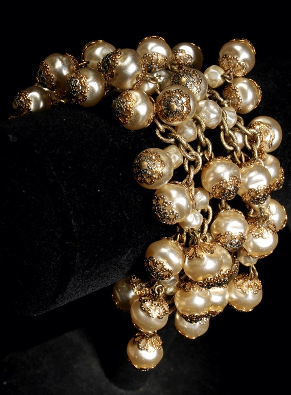 Stunning Vintage Golden Pearl Bracelet by Designer