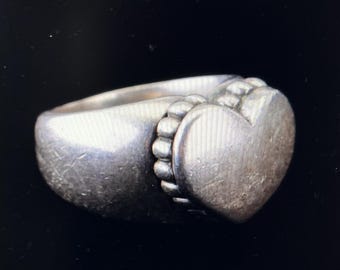 Vintage Lagos Sterling Silver Heart Ring – Caviar Collection, Size 5.5