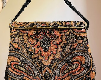 Vintage Multicolor Hand Beaded Evening Bag Made in Belgium