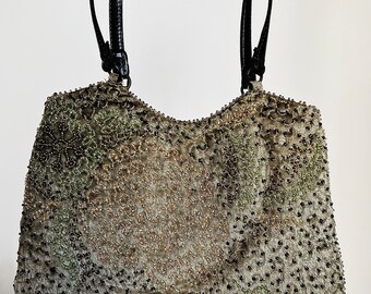 Vintage Jamin Paris Beaded Velvet Evening Bag, Rose Motif