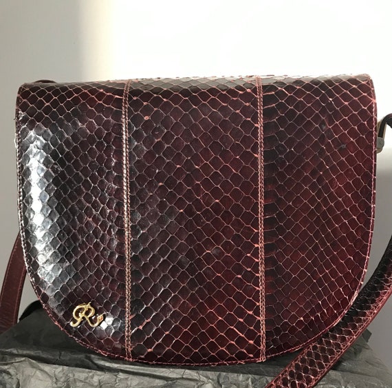 Truly Elegant Burgundy Leather Bag with Python Sk… - image 1