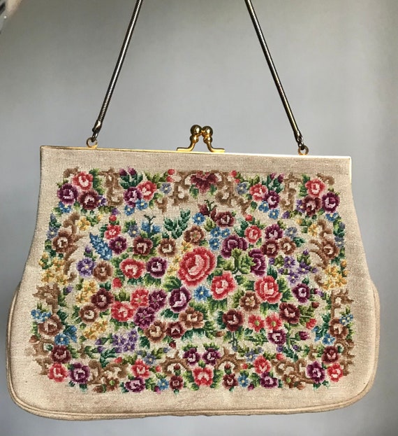 Beautiful Vintage Beige Petit Point Evening Purse