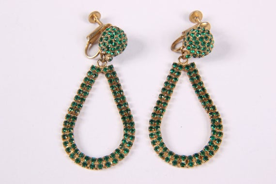 Stunning Vintage Les Bernard Green Rhinestone Dang