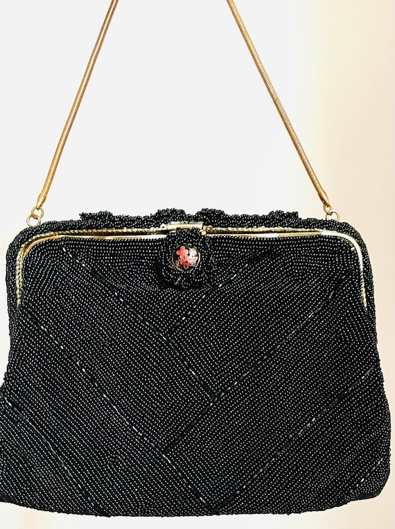 Beautiful Black Beaded Evening Purse - image 2