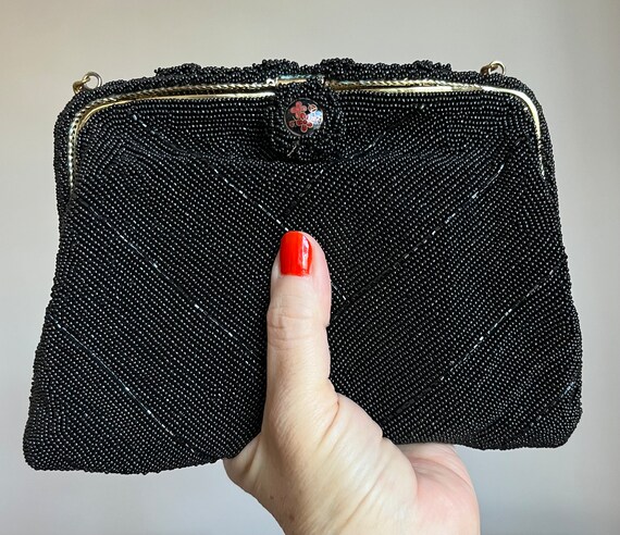 Beautiful Black Beaded Evening Purse - image 1