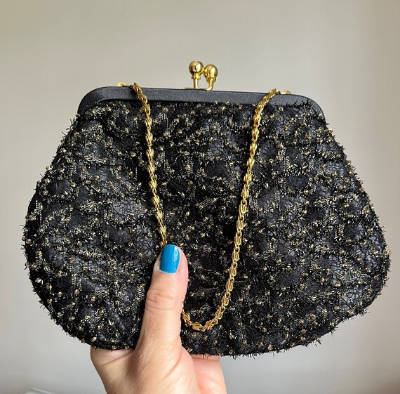 Beautiful Vintage Black and Gold Beaded Evening B… - image 1