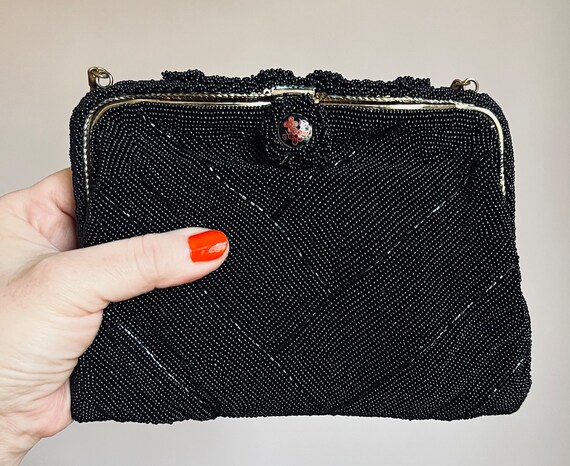 Beautiful Black Beaded Evening Purse - image 10