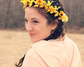 Flower Crown Girls Hair Accessory, Floral Hair Wreath , Spring and Summer Crown, shades of Yellow, Woodland Headpiece,