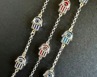 Sterling Silver Evil Eye Hamsa Bracelet