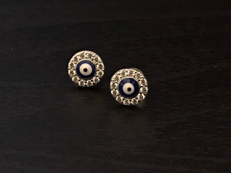 Sterling Silver Evil Eye Stud Earrings image 2