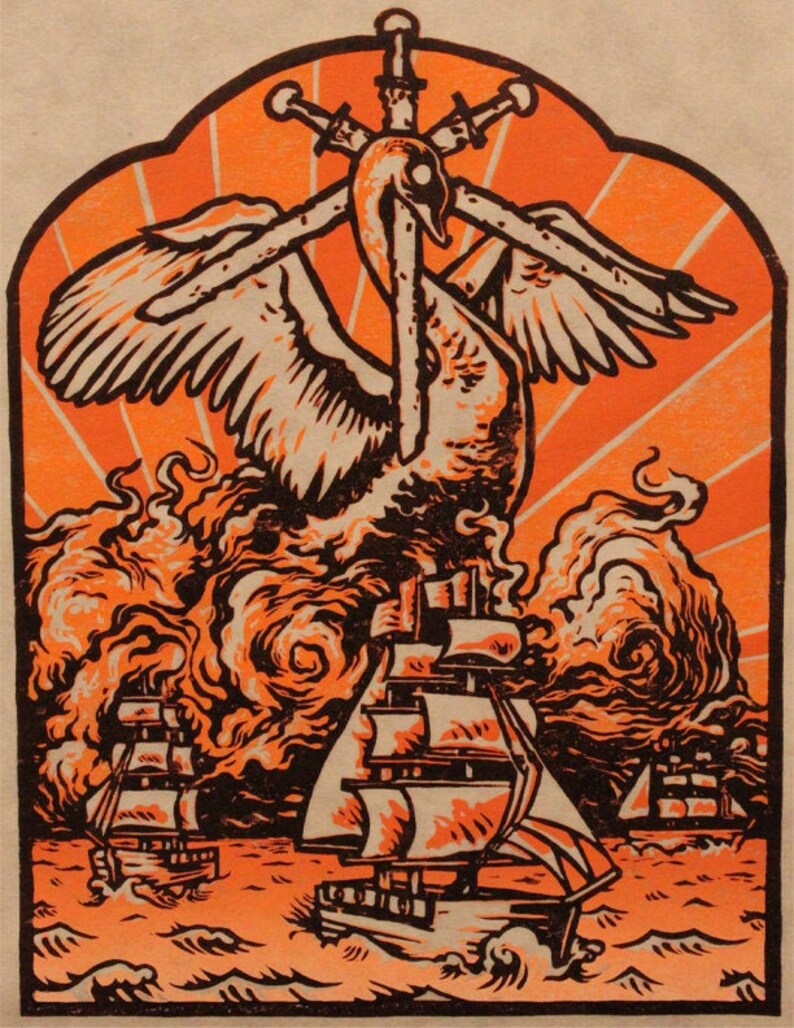 Iron Swan Linocut Print