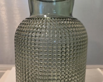Vintage 1970s AEG "Lulu" Green Glass Flower Vase, Retro German Art Glass, Mid-Century Modern Studded Honeycomb Glass Vase, Embossed Base