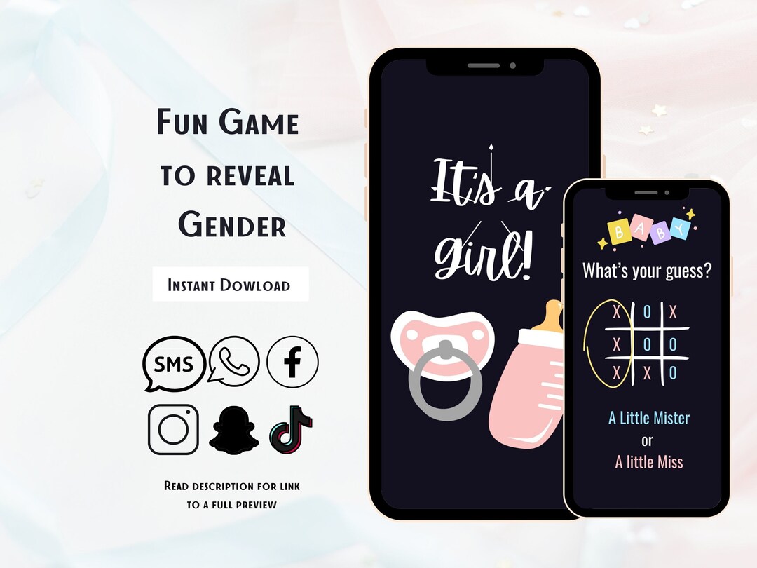 Baby Girl Pregnancy Virtual Digital Announcement Card Gender Reveal ...