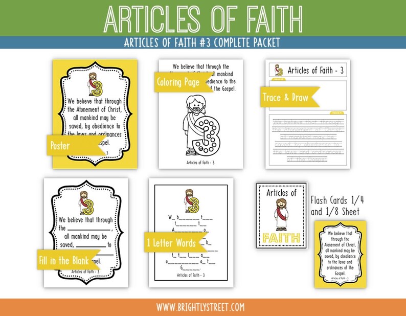 Articles of Faith 3 Complete Packet MEMORIZE the Articles of | Etsy