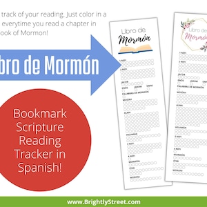 Puede incluir: Un marcador de lectura imprimible para leer el Libro de Mormón en español. El marcador presenta un diseño colorido con el título "Libro de Mormón" y una lista de capítulos para colorear a medida que lees.
