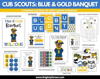 Cub Scouts Blue and Gold Banquet Party Kit - Invitations, Decorations, Games, Photo Booth, & More