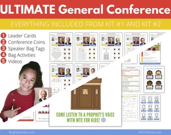 ULTIMATE General Conference Kit: Includes Kit #1 and Kit #2 - ALL Prophet Cards, Speaker Tags, Activities, Treat Tags, Music, Temple & More