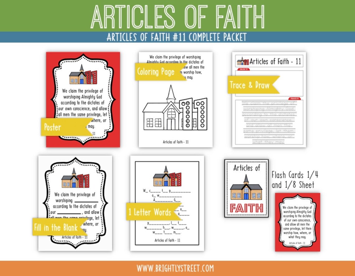 Articles of Faith 11 Complete Packet MEMORIZE the Articles of Etsy