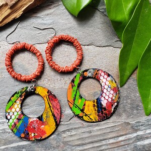 Red Wood Graffiti Earrings