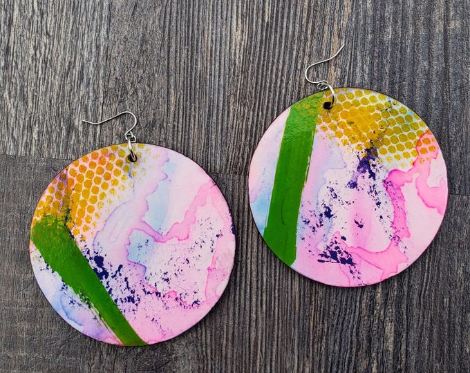 Pink Abstract Graffiti Earrings, Hand-Painted Earrings