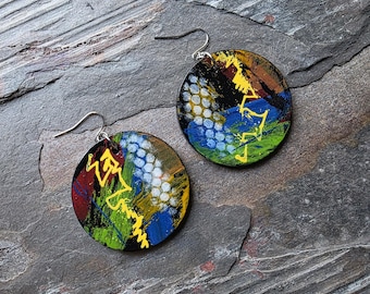 Wood Abstract Street Art Earrings