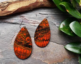 Orange Wood Abstract Earrings