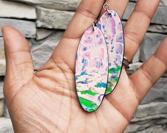 Pink and Green Paint Pour Earrings