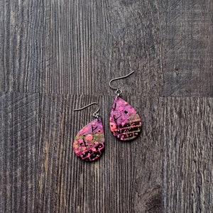 Black and Pink Abstract Wood Earrings, Retro Earrings
