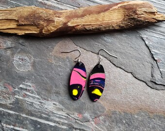 Hand Painted Paper Paint Pour Earrings, Pink Earrings
