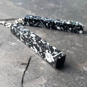Black and White Abstract Wood Earrings, Long Wood Earrings, Wood Stick Earrings