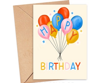 Happy Birthday Card / Birthday Gift / Birthday Balloons / Balloons Greeting Card / Illustrated Card / Modern Birthday Card / Cute Birthday