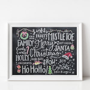 Christmas Words / Chalkboard Print  / Chalk Art / Merry Christmas / Christmas Phrases / Christmas Doodles / Holiday Season / Christmas Decor