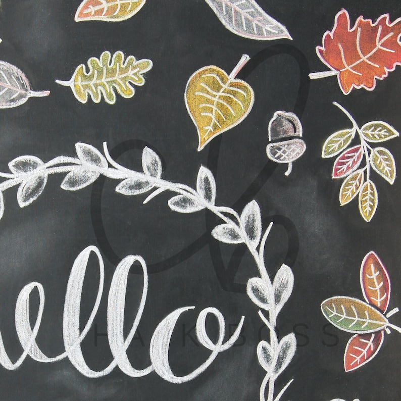 SALE Hello Fall Chalkboard Art Fall Print Chalk Art Etsy