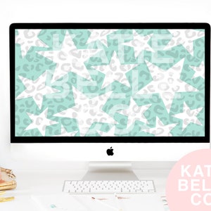 Fondo de leopardo / Patrón de leopardo / Fondo de pantalla / Fondo de pantalla de computadora portátil / Fondo de pantalla digital / Estrellas de leopardo / Patrón de moda