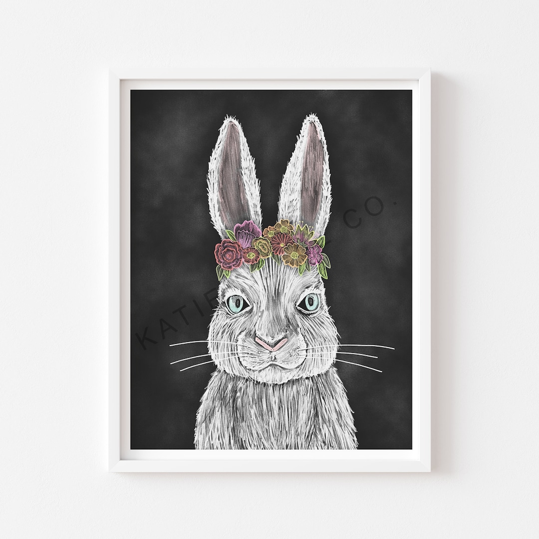 Easter Bunny Art / Chalk Art / Easter Decorations / Bunny Ears / Spring Decor / Chalkboard Print