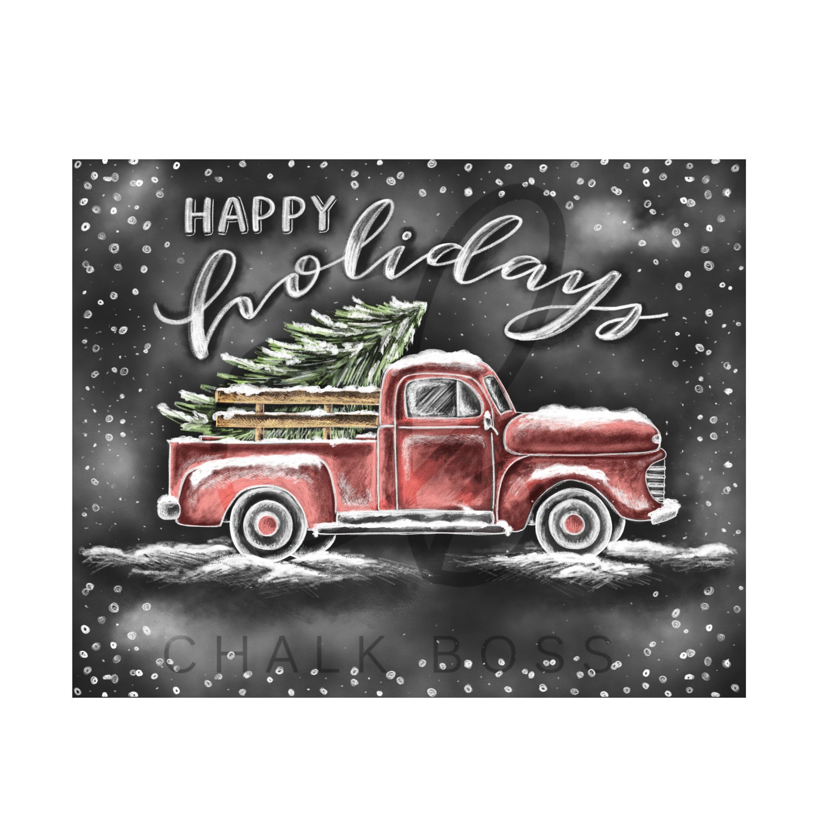 Happy Holidays Chalk Art Vintage Red Truck Holiday Red | Etsy