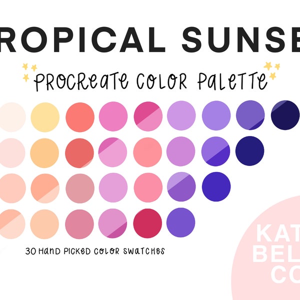 Tropical Sunset Color Palette | Sunset Colors Procreate | 30 Swatches | Procreate Swatches | Color Swatches | iPad Procreate Tools
