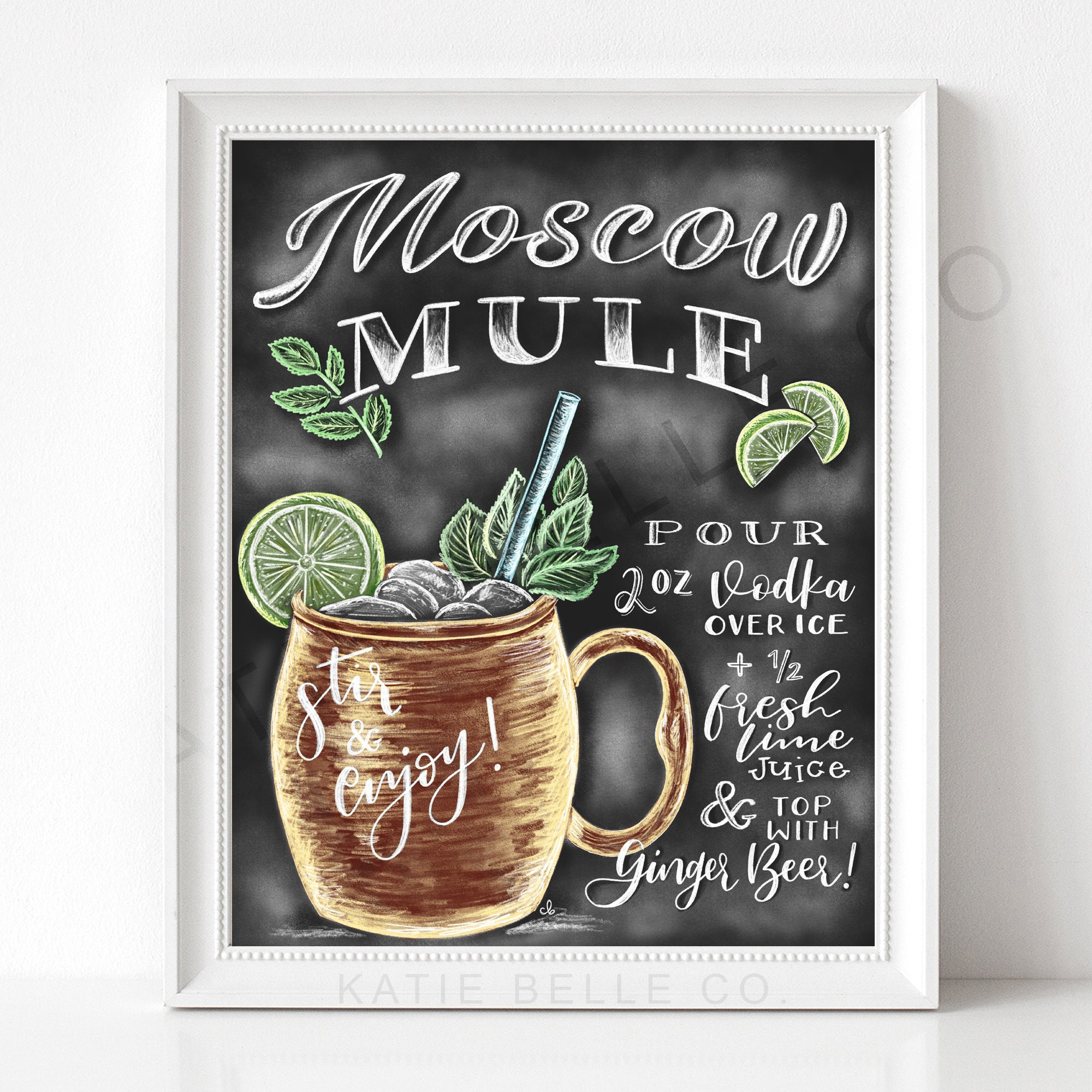 Moscow Mule Recipe / Chalk Art / Moscow Mule Print / Drink Art