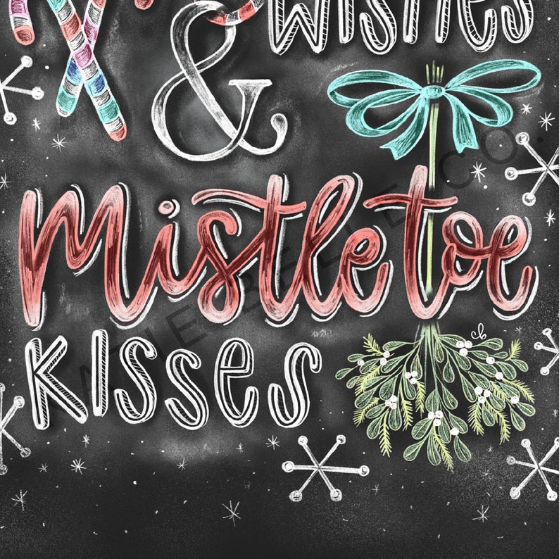 Candy Cane Wishes / Candy Cane Art / Chalk Art / Christmas Art / Chalkboard Print / Holidays / Christmas / Mistletoe / Candy Cane Stripes image 2